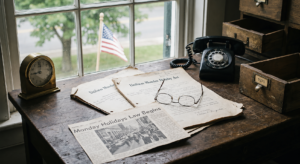 A vintage desk setup tracking the history of the 1971 law that created a lucrative weekend for retail commerce.